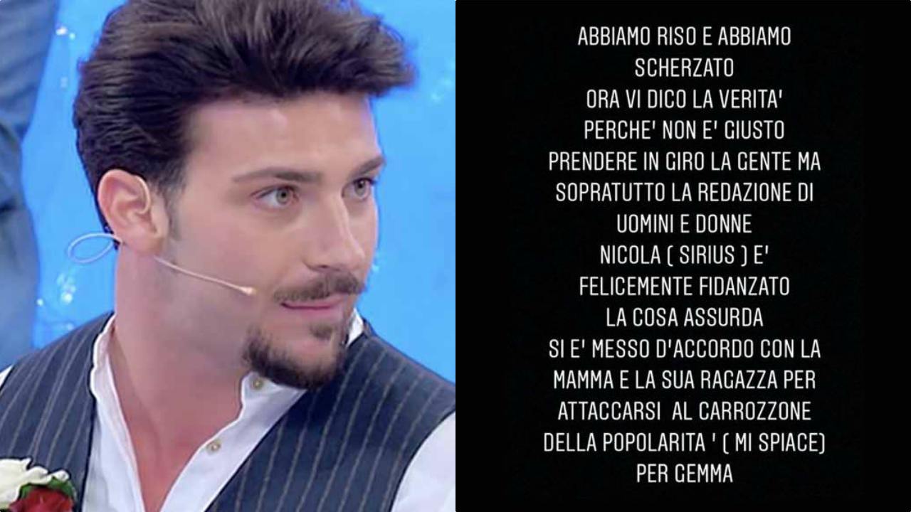 Uomini e Donne segnalazione choc: "Nicola (Sirius) è felicemente fidanzato ed è d'accordo con la mamma e con la sua ragazza"