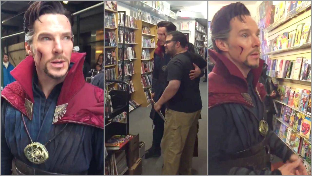 Benedict Cumberbatch, vestito da Doctor Strange, entra nella fumetteria: dopo quattro anni, ecco il video!