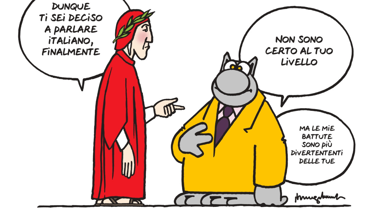 Il Gatto di Philippe Geluck arriva in Italia nel Dantedì e conversa con Dante Alighieri