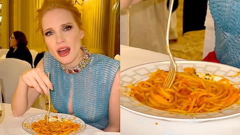Jessica Chastain e gli spaghetti: l'attrice spiega agli americani che il cucchiaio non serve