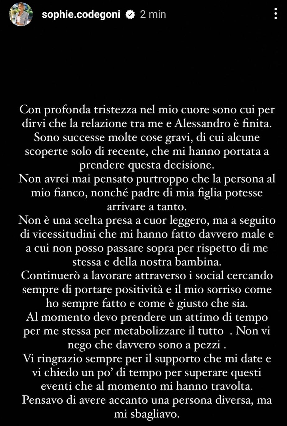 Grande Fratello Vip Sophie Codegoni Annuncia La Fine Della Storia Con Alessandro Basciano