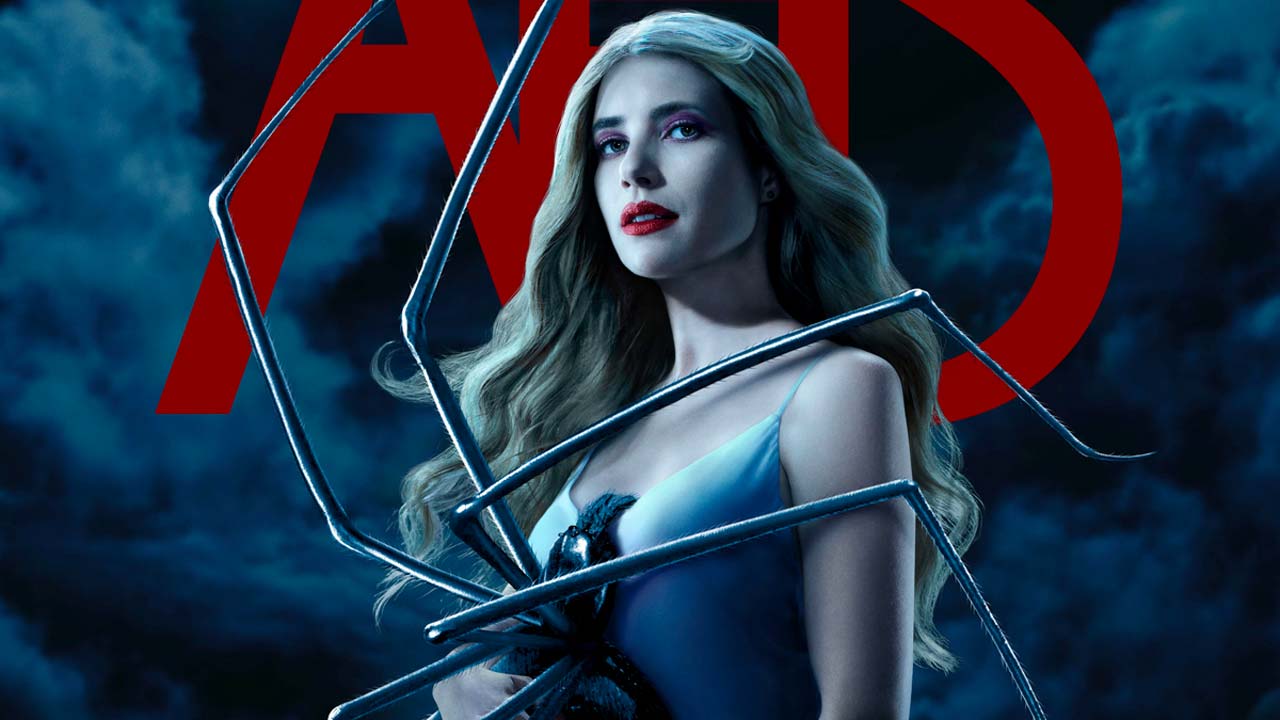 Emma Roberts and Kim Kardashian with a spider on posters for season 12